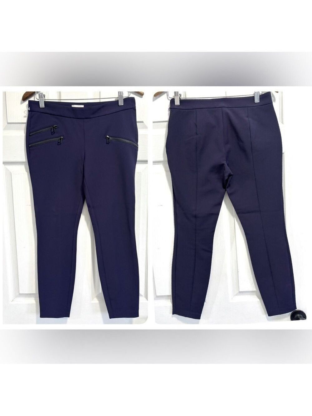 Aritzia Wilfred Dress Pants Jeggings Skinny Side Zip Front Zipper Details Navy 2